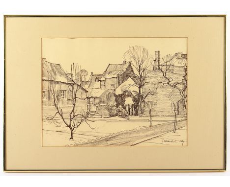KOHLSCHEIN, Josef II (1884-1958), "Stadtansicht", Farbstift/Papier, 34 x 45 (Passepartoutausschnitt), unten rechts signiert, 