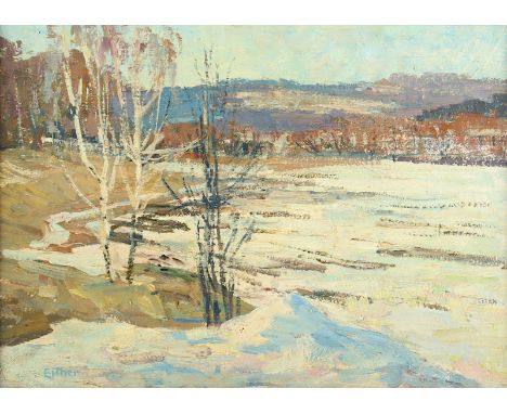 EITNER, Ernst (1867-1955), "Vorfrühling", Öl/Malkarton, 35 x 49, unten links signiert, verso mit Titel bez., R. 