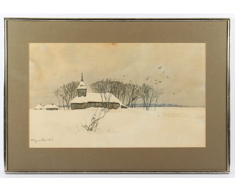 NARTOWSKI, Tadeusz (1892-1971), "Winterlandschaft", Aquarell/Papier, 37 x 61,5 (Passepartoutausschnitt), unten links signiert