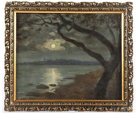 LÜTGENDORFF-LEINBURG, Willibald Leo Freiherr von (1856-1937), "Mondnacht an einem See", Öl/Lwd., 43 x 52, unten rechts signie