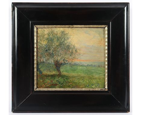 MERCKER, Max (1861-1928), "Sonnenuntergang am Ettersberg bei Weimar", Öl/Platte, 20 x 22,5, unten rechts signiert, R. 
