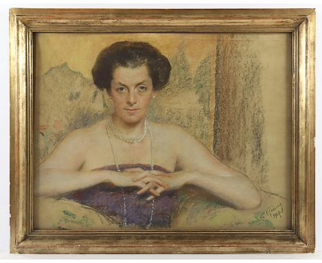 REUSING, Fritz (1874-1956), "Portrait einer Frau", Pastell/Papier, 60 x 80, unten rechts signiert und "1927" datiert, R., 