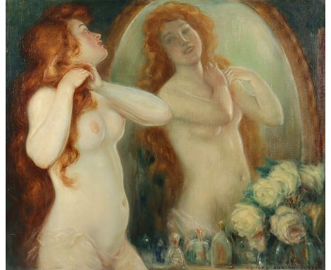 DUSSEK, Eduard Adrian (1871-1930), "Weiblicher Akt vor einem Spiegel", Öl/Lwd., 77,5 x 91, unten rechts signiert, R. 