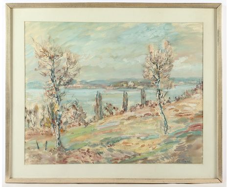BARZ, Mathias (1895-1982), "Flusslandschaft", Mischtechnik/Papier, 47 x 60 (Passepartoutausschnitt), unten rechts signiert, R