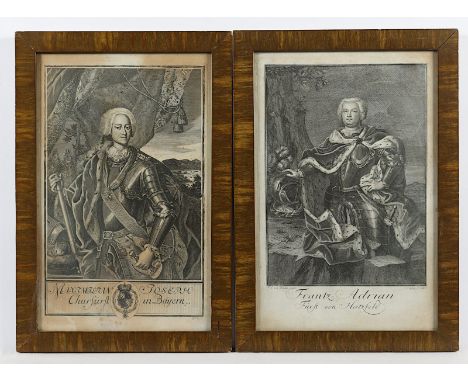 ZWEI STICHE, "Fürst Maximilian Joseph Churfürst von Bayern - Franz Adrian Fürst von Hatzfeld", Kupferstiche, 28 x 19, von Joh