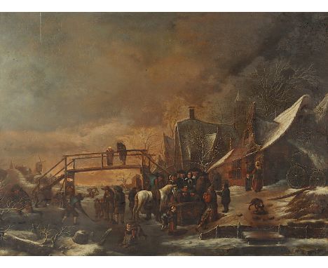 HEEREMANS, Thomas (1641-1694), Nachfolge, wohl 19.Jh., "Wintertag an einer Gracht", Öl/Holz, 39 x 52, unten rechts bez., R.