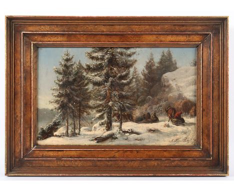 HASSELBLATT, Adolf (1823-1896), "Winterlandschaft", Öl/Lwd., 22,5 x 36,5, unten rechts signiert und "59" datiert, R. 
