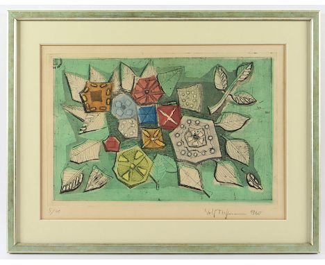 HOFFMANN, Wolf, "Stilleben", Original-Farbradierung, 29 x 42, nummeriert 5/40, handsigniert und datiert 1960, R. 