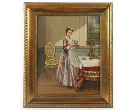 KRIEL, Eugene (Maler 2.H.19.Jh.), "An der Kaffeetafel", Öl/Holz, 45,5 x 37, unten rechts signiert und "1878" datiert, R. 