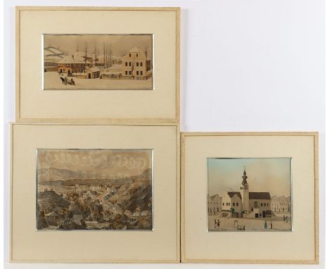 HAMMER, J. (Maler E.19.Jh.), "Drei Ansichten aus Böhmen", Aquarell/Papier, bis 20 x 28,5 (Passepartoutausschnitt), teilw.besc