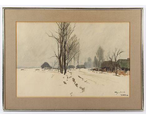 NARTOWSKI, Tadeusz (1892-1971), "Winterlandschaft", Aquarell/Papier, 38 x 57,5 (Passepartoutausschnitt), unten rechts signier