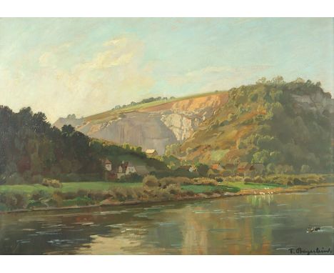 BAYERLEIN, Fritz (1872-1955), "Am Main", Öl/Malkarton, 50 x 70, unten rechts signiert, verso mit Titel bez., R. 
