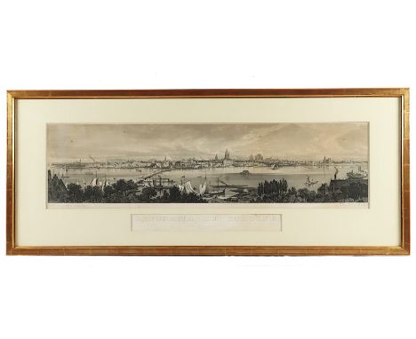 PANORAMA VON KÖLN, Stahlstich von Johannes Poppel nach Ludwig Lange, 23 x 92, leicht besch., um 1835, R. 