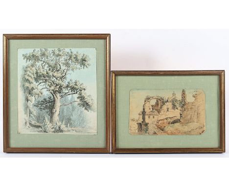 KLINGELHÖLLER, Ewald (Aquarellist um 1860), "Zwei Landschaften", Tusche/Aquarell/Papier, bis 19 x 17,5, besch., jeweils signi