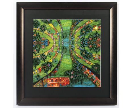 HUNDERTWASSER, Friedensreich, "Grüne Stadt", Farbfoliendruck, 40 x 40, 1978, R. 