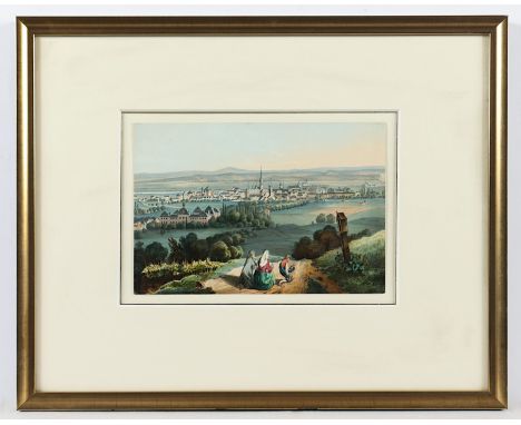 ANSICHT AUF BONN, vom Venusberghang aus gesehen, Lithografie, koloriert, 15 x 21,5, von Christian Jakob Beer, um 1820, R. 
