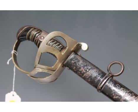 BAVARIAN BATALLION TRAINING SWORD WITH DROP HAND GUARD, in scabbard