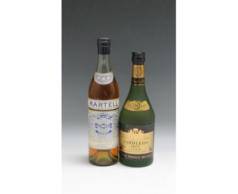 1 VINTAGE BOTTLE OF MARTELL BLUE LABEL 3 STAR COGNAC WITH SPRING CAP CLOSURE, together with 1 bottle of Napoleon Prive VSOP b