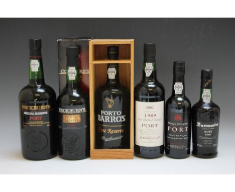 A SELECTION OF PORTS CONSISTING OF 1 BOTTLE OF SMITH WOODHOUSE LBV 1989, 1 bottle of Porto Barros Fine Reserve, 1 one litre b