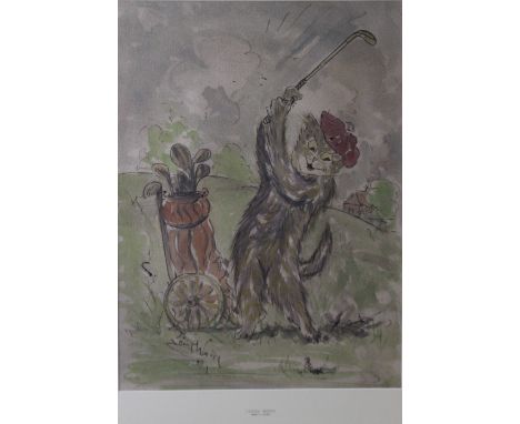 ATTRIBUTED TO LOUIS WAIN (1860 - 1939).  'The Golfer', signed lower left and dated, watercolour, pen and ink, framed and glaz