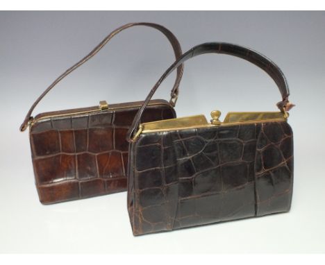 TWO LADIES VINTAGE CROCODILE SKIN HANDBAGS, one with makers label for 'Fassbender' (2)