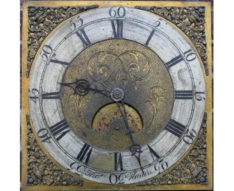 AN EARLY 19TH CENTURY OAK CASED LONGCASE CLOCK BY THOS. HADEN, the 11" square brass dial with date, 30 hour movement aperture