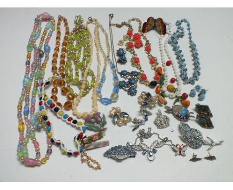 A COLLECTION OF VINTAGE COSTUME JEWELLERY, various styles and periods, to include various necklace and earring sets, eight br