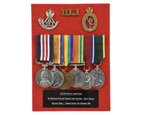 The M.M. group of six medals to Sergeant James Watts, Durham Light Infantry and Royal Signals: Military Medal, George V (3254
