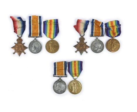 Three Great War medal groups to brothers: 1914-15 Star trio (3041 PTE H. B. KIRKMAN. 18-LOND. R.); 1914-15 Star trio (15504 P