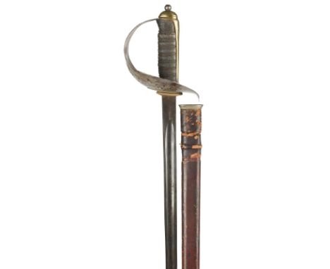 A interesting military sword of Sergeant's type, plain dumbell section blade marked 'MADE IN ENGLAND', 1897 type hilt with GV