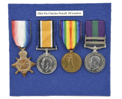 Four Medals to Private Charles Frank Powell, London Regiment and Royal Irish Fusiliers: 1914-15 Star (3561 PTE. C. POWELL, 3R