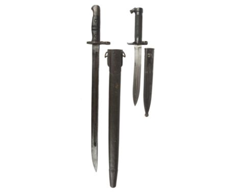 An American model 1917 bayonet, by Remington, complete with scabbard; and a Swedish model 1896 bayonet, with scabbard. [2]