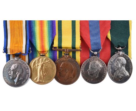 Five medals to Private Aubrey Lowrie, 6th Battalion East Surrey Regiment: British War Medal 1914-20, Victory Medal, Territori