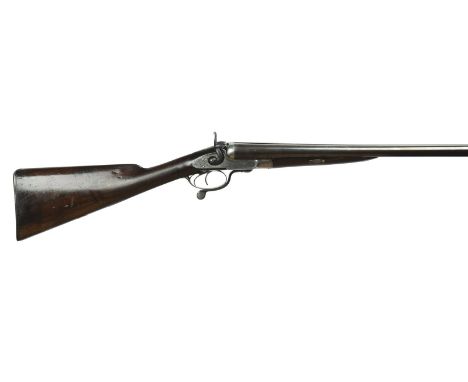 Ƒ R. Jeffery A 10 bore double barreled under lever hammer gun, 32.5 in. sleeved barrels with hollow top rib engraved 'R. JEFF