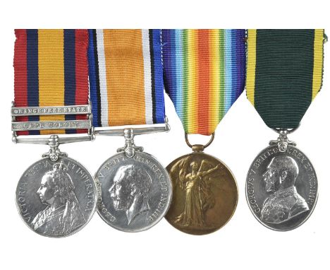 Four medals to Sergeant Alfred G. Holmes, Royal Irish Rifles and Royal Fusiliers: Queen's South Africa, first type (b) with g