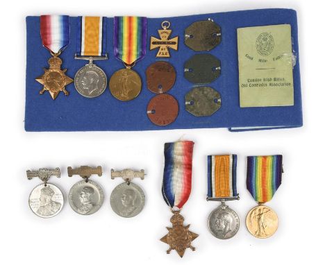 Two Great War medal trios to the 18th Battalion London Regiment (London Irish Rifles): 1914-15 Star, British War and Victory 