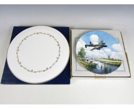 A boxed Royal Worcester Gold Chantilly pattern cake plate, together with a boxed Royal Doulton RAF Lancaster Bomber collector