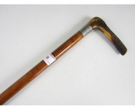 A vintage antler handled walking stick