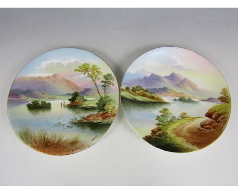 Two Royal Albert hand enamelled plates depicting Loch Awe and Loch Lomond