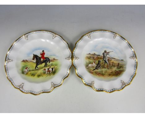 Two Royal Crown Derby plates Hunting & Shooting by J. Doyle