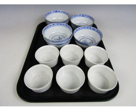Six Royal Worcester ramekin dishes together with six Chinese rice bowls