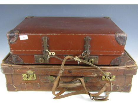 Two vintage leather luggage cases