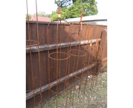 PAIR OF MEDIUM FINIAL TOPPED GARDEN OBELISKS HEIGHT APPROX 5 FEET
