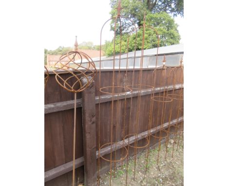 PAIR OF LARGE FINIAL TOPPED GARDEN OBELISKS HEIGHT APPROX 6 FEET 
