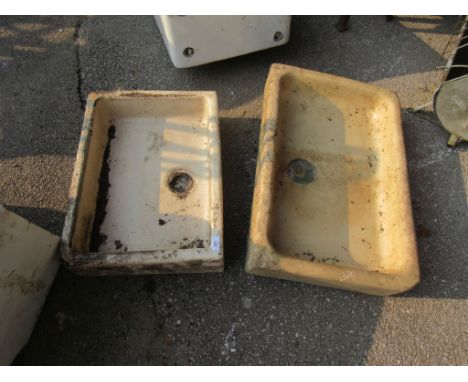 TWO VINTAGE RECTANGULAR SHALLOW SINKS LARGER APPROX 70CM WIDE