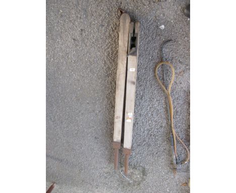 PAIR OF VINTAGE WOODEN TENNIS NETS AND POSTS