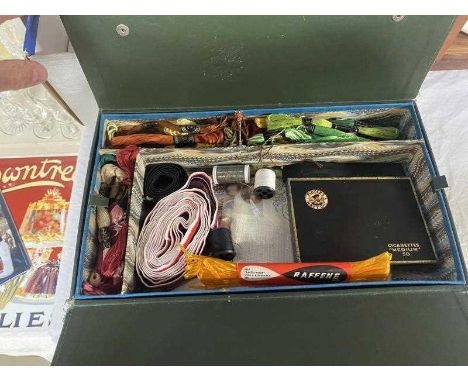 A lovely work box with 3 layers includes tapestry &amp; cotton etc.