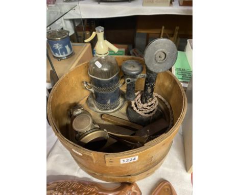 A Victorian candlestick telephone, Lucas carbide lamp &amp; soda syphon etc.