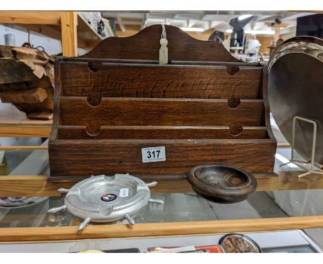 3 marine collectables being oak Cunard desk tidy, treen bowl from SS Gt Britain and white metal ashtray SS Strathnaver.Label 