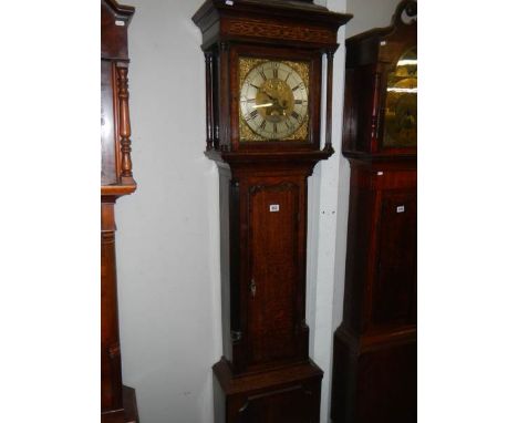 A good brass square dial long case clock on three bells by Matthew Bufnell,Crackingand warping to back boards, otherwise in g